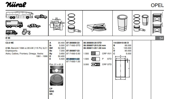 Opel Motor Piston + Segmanı C20ne Vectra A (87,00mm) 100 - Goetze 8771693100000g