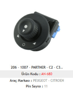 Unıversal Cam Anahtarı>206 - Partner - C3 - Berlingo Ayna Ayar - Mcar-An680