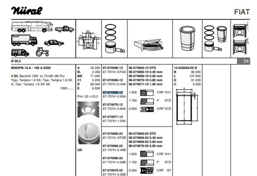 Tofas Motor Piston Segman Tempra Slx 1.6 - Goetze 877074106000ag