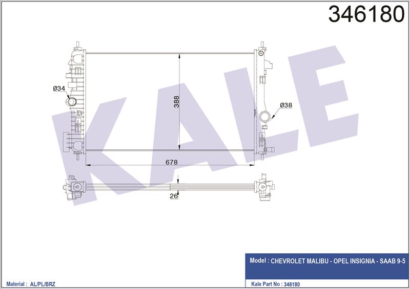 MOTOR RADYATORU MALIBU INSIGNIA SAAB 9 5 - KALE 346180