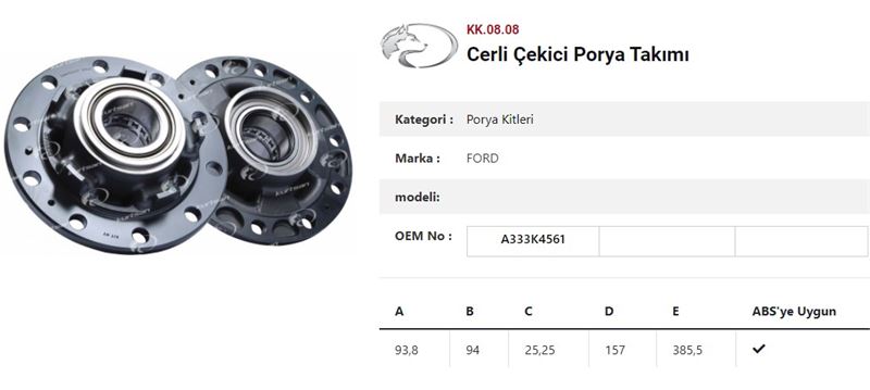 DINGIL PORYASI ARKA TEKER CERLI RULMANLI KIT FORD CARGO - KURTSAN KK.08.08