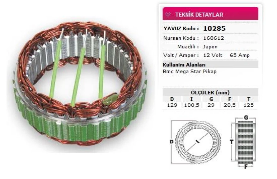 Bmc Ticarı Stator Mitsubıshı Tip 12v 65a Bmc Mega Star Pikap Nursan 160612 - Yavuz 10 285