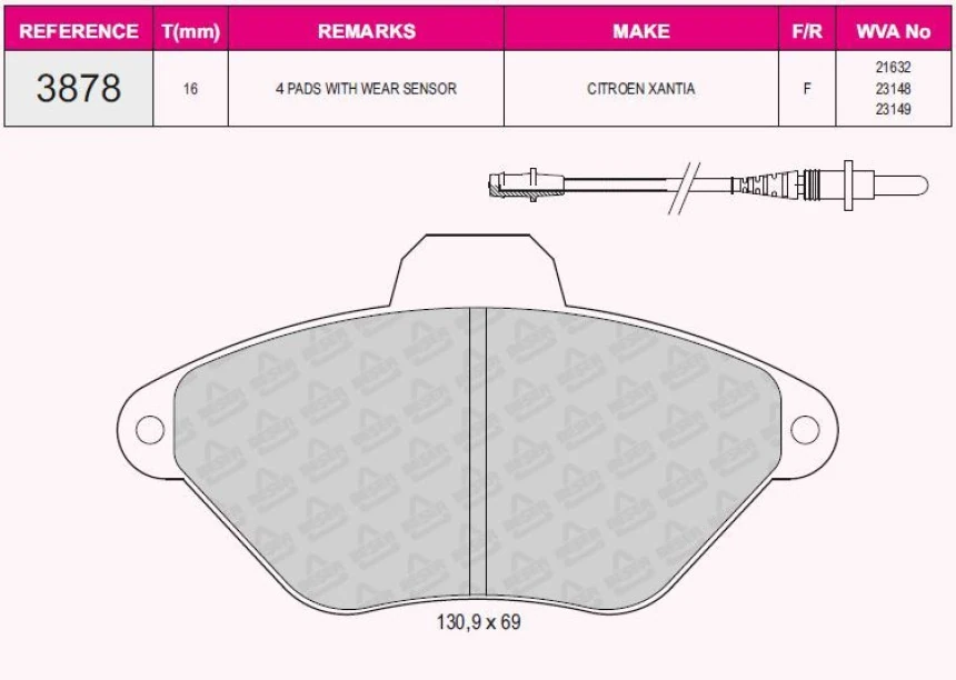 Psa On Fren Balatası Xantıa 2.0i 16v Estate (fisli) - Beser 3878