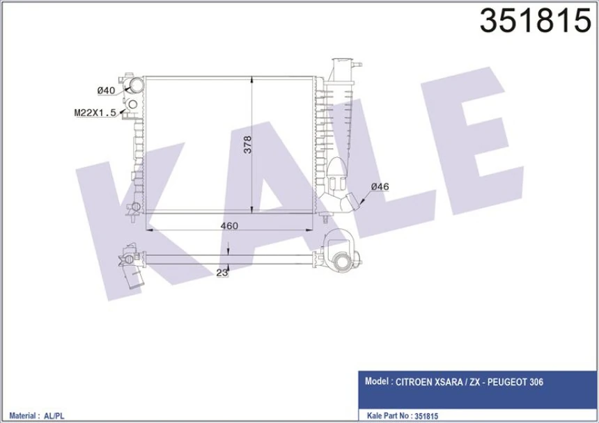 Psa Motor Su Radyatoru Klimasız Gecmeli P306 Xsara Tu3jp / Tu5jp 93> - Kale 351815