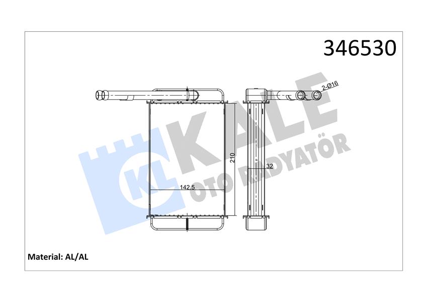 KALORIFER RADYATORU TRANSIT 2,0 / 2,5D 85>92 T12 / T15 92>00 (BRAZING) - KALE 346530