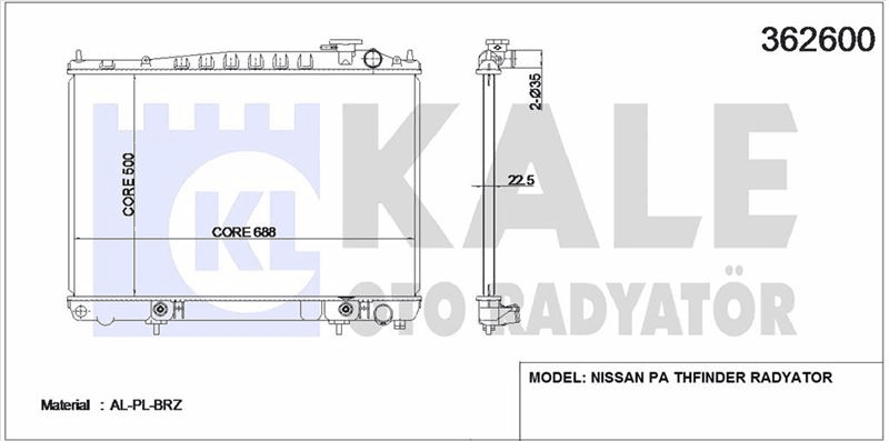 MOTOR SU RADYATORU PATHFINDER 96>00 OTOMATIK (700X445X16) - KALE 362600