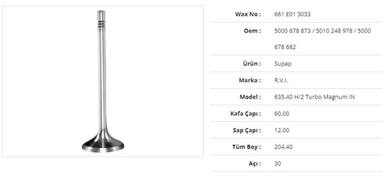 Renault Truck Subap Emme Renault 635.40 H/2 Turbo Magnum 60kx12sx204,4bx30a (6adet) - Wax 661 E01 3033