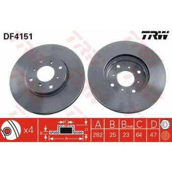 ON FREN DISK AYNASI HAVALI HONDA ACCORD VII 98-02 (282X4) - TRW DF4151