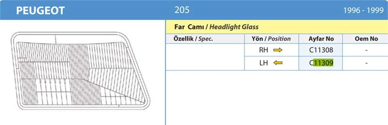 Psa Far Camı P205 Sol - Ayfar 11309