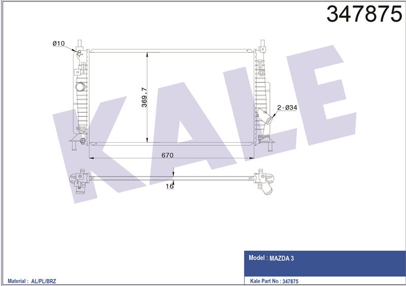MOTOR SU RADYATORU MAZDA 3 1,6 2,0 2009 2014 MANUEL VITES - KALE 347875
