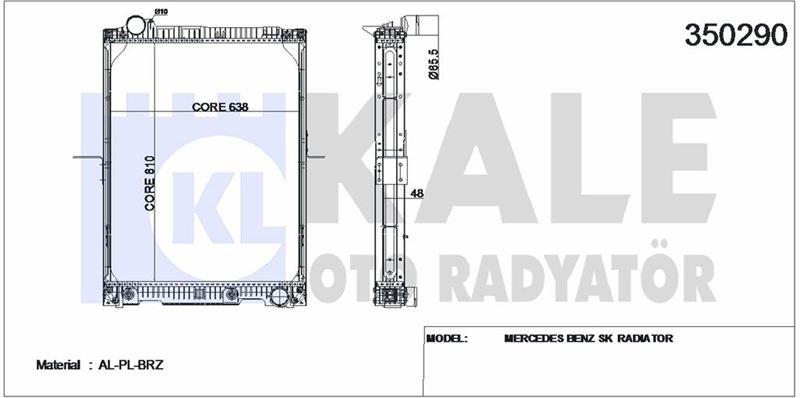 SU RADYATORU MERCEDES ACTROS AXOR 3031 1831 1838 1844 1850 OTOM,SOGUTMALI ARACLAR (CERCEVELI) / (AT) - KALE 350290