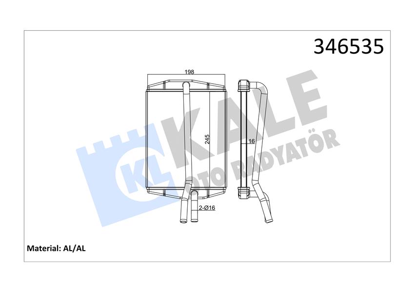 KALORIFER RADYATORU FORD KA 00>08 STREET KA 02>05 PUMA 97>01 MAZDA 121 III 96>03  (247x198x22) - KALE 346535