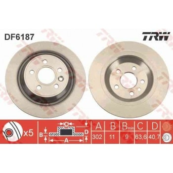 ARKA FREN AYNASI VOLVO  S60 II10> S80 II 06> V60 II 13> V70 II 06> XC70 06> DÜZ 302mm - TRW DF6187