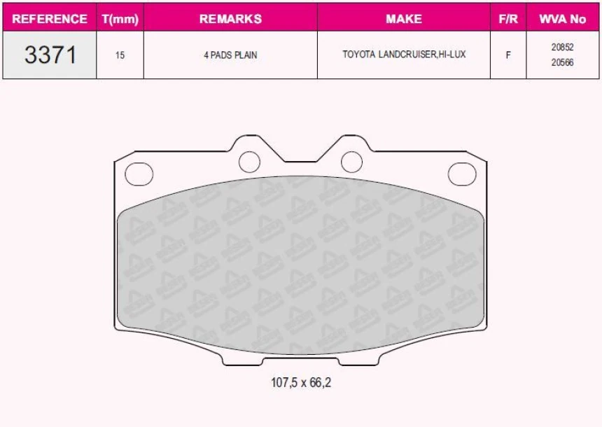 Toyota Ticarı On Fren Balatası Landcruıser 4.0 D 4x4 84>96 Hilux 3.0d 4x4 84>89 - Beser 3371