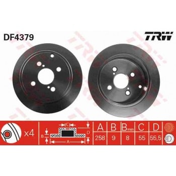 ARKA FREN DISKI (AYNASI) DUZ TOYOTA COROLLA VVTI BENZINLI 02-07 (258X4) - TRW DF4379