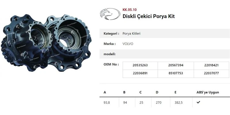 Volvo Truck Dingil Poryası Arka Teker Diskli Renault C-D-T Seri 13> / Volvo Fh-Fm-Fhii-Fmii - Kurtsan Kk.05.10