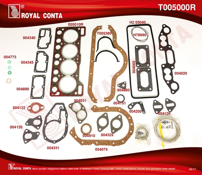 MOTOR TAKIM CONTASI R12 TOROS 1,4 (SKT KECELI REINZ SUBAP LASTIKLI REINZ SILINDIR KAPAKLI) - ROYAL T005000R