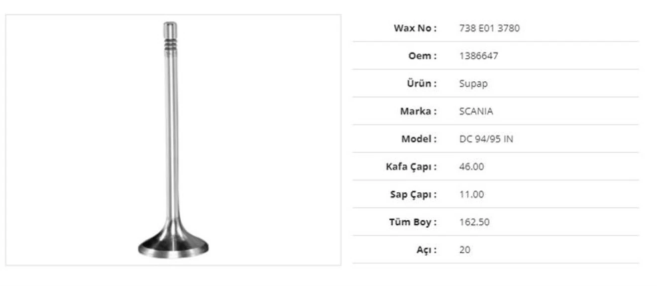 Scanıa Truck Subap Emme Scanıa DC 94/95 46kx11sx162,5bx20a (6adet) - Wax 738 E01 3780