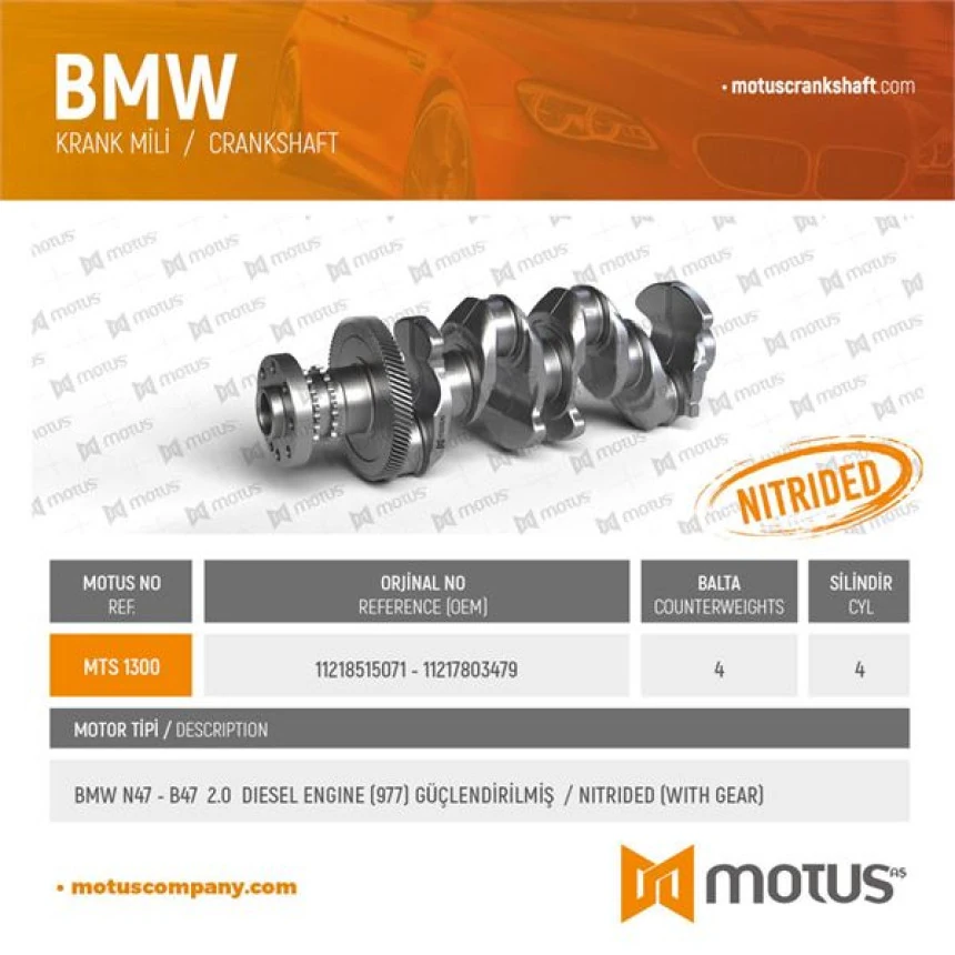 Bmw Krank MILI Guclendirilmis (977) 2.0 D20a 204ps Bmw N47 B47 E60 E90 F10 F20 F30 F32 F36 E83 E84 F25 E - Motus 1300