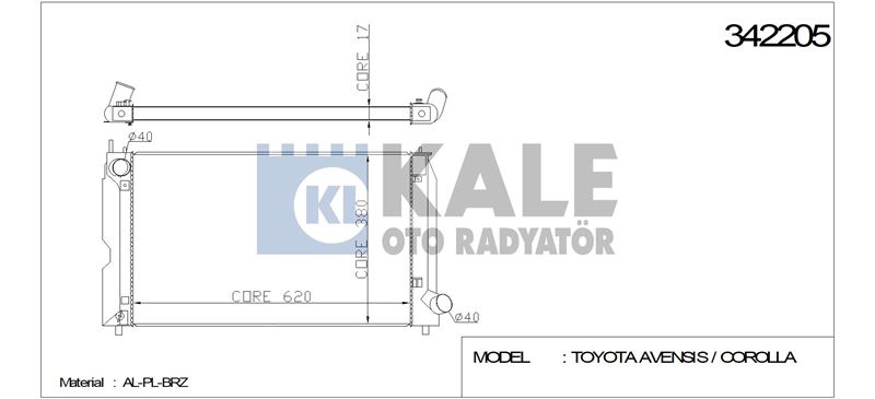 MOTOR SU RADYATORU COROLLA 2,0 D4D 2003 2007 AVENSIS 2003 2008 MANUEL VITES (625X378X16) - KALE 342205