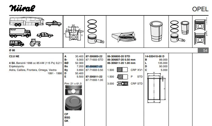 Opel Motor Pston Segmanı C20ne Vectra A (86,50mm) 050 - Goetze 8771693050000g