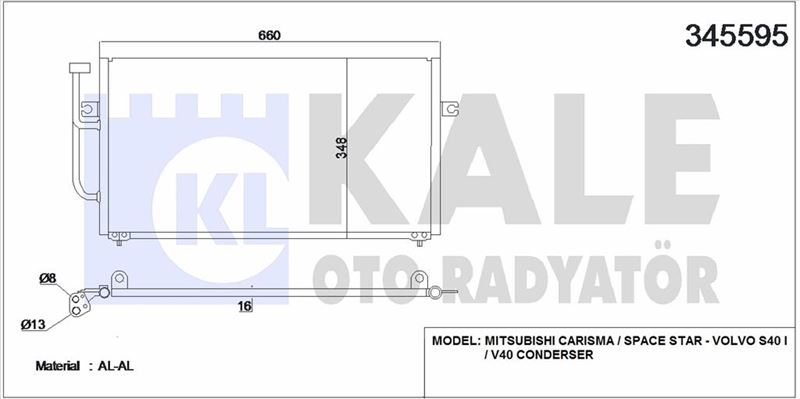 KLIMA RADYATORU MITSUBISHI CARISMA 1.9 DID 2000> VOLVO S40 1999-> - KALE 345595