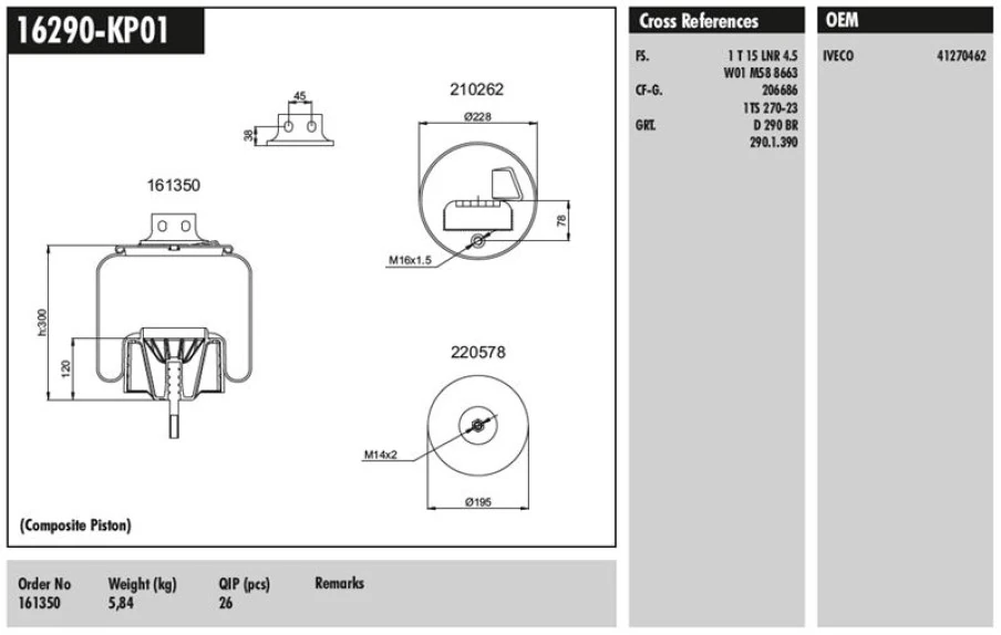 Volvo Truck Komple Plastık Piston - İveco / Stralıs 400 / Eurotech 440e Fp / P4x2 On Sol - Connect MD 16290-Kp01