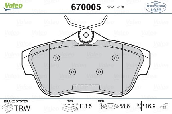 ARKA FREN BALATASI EXPERT TEPEE 2,0 16V,1,6HDI 90,2,0GDI 120,2,0HDI 140 (01 / 2007 ) - VALEO 670005
