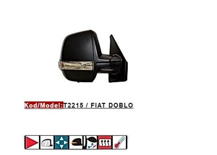 Fiat Dis Dikiz Aynası Cift Camlı Elektrikli Desenli Kapak Rezistanslı Otomatık Katlanır Sag Doblo III Car - Tursan T2215