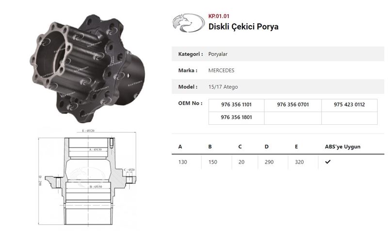 DINGIL PORYASI  ARKA TEKER  ÇEKICI DISKLI  MERCEDES  ATEGO 1517/1518 904-906 - KURTSAN KP.01.01