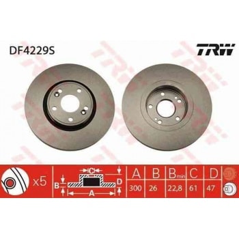 ON FREN AYNASI (DISKI) LAGUNA II 1,6 / 1,8 / 1,9DCI / 2,0 (5 BIJON) - TRW DF4229S