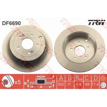 ARKA FREN DISK AYNASI HYUNDAI SANTAFE 2006-> (302 11 9.4 69 71.4) - TRW DF6690