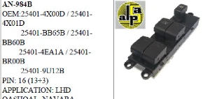 Unıversal Cam Anahtarı>nissan Qashqaı-Navara-Note-Pathfınd Sol İşikli >25401-4x00d/01d/25401-Bb60b/65b - Mcar-An984b