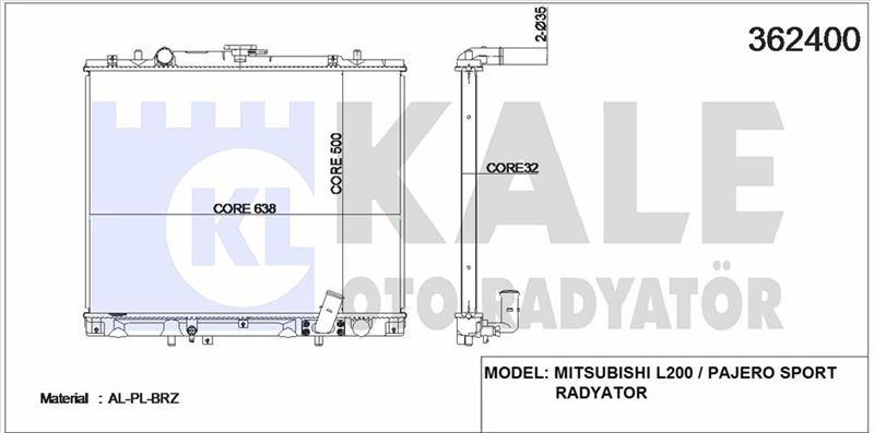 MOTOR SU RADYATORU MITSUBISHI L200 2001 2006 PAJERO 2001 2007 MANUEL VITES (500X638X32) - KALE 362400