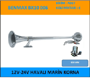 MARİN HAVALI KORNA 12V-24V 650MM - BENMAX-BX10006