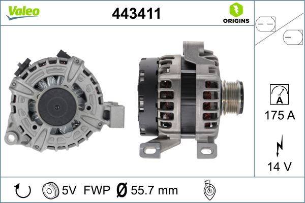 ALTERNATOR KOMPLE VOLVO S60 II (134) 2.0 T 12>15 V40 (525, 526) D3-D4 -T4-T5 12> V60 I (155, 157) D4 - VALEO 443411