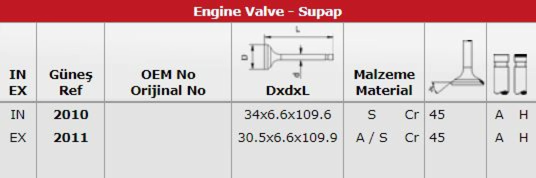 Hyundaı Subap Takımı Hyundaı Elantra 1990-1996 16v (16 Subap) - Gunes 2010-2011