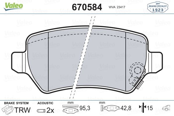 ARKA FREN BALATASI ASTRA G 1,2I / 1,6I / 1,8I 16V 1,7DTI / ASTRA H 1,6 / 1,7CDTI 04> - VALEO 670584