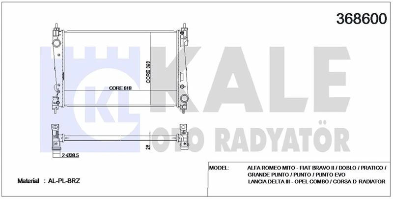 Fiat Motor Su Radyator Punto Bravo 1,3jtd / 1,7cdti Doblo III 1,6d / 2,0d Multıjet Corsa D A13dtc Z13dte - Kale 368600