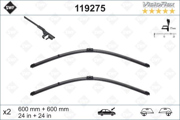 SILECEK SUPURGESI SWF ON TK. (600mm / 600mm) C-CLASS W204 08>14 S204 08>14 - VALEO 119275