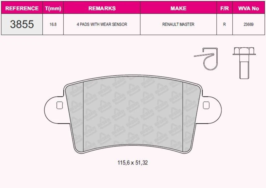 Renault Arka Fren Balatası Master II Movano 1.9 / 2.5d / 2.8dti Tum Modeller (01 ) - Beser 3855