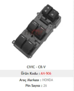 Unıversal Cam Anahtarı>honda CIVIC - Cr-V 11-14 Sol - Mcar-An906