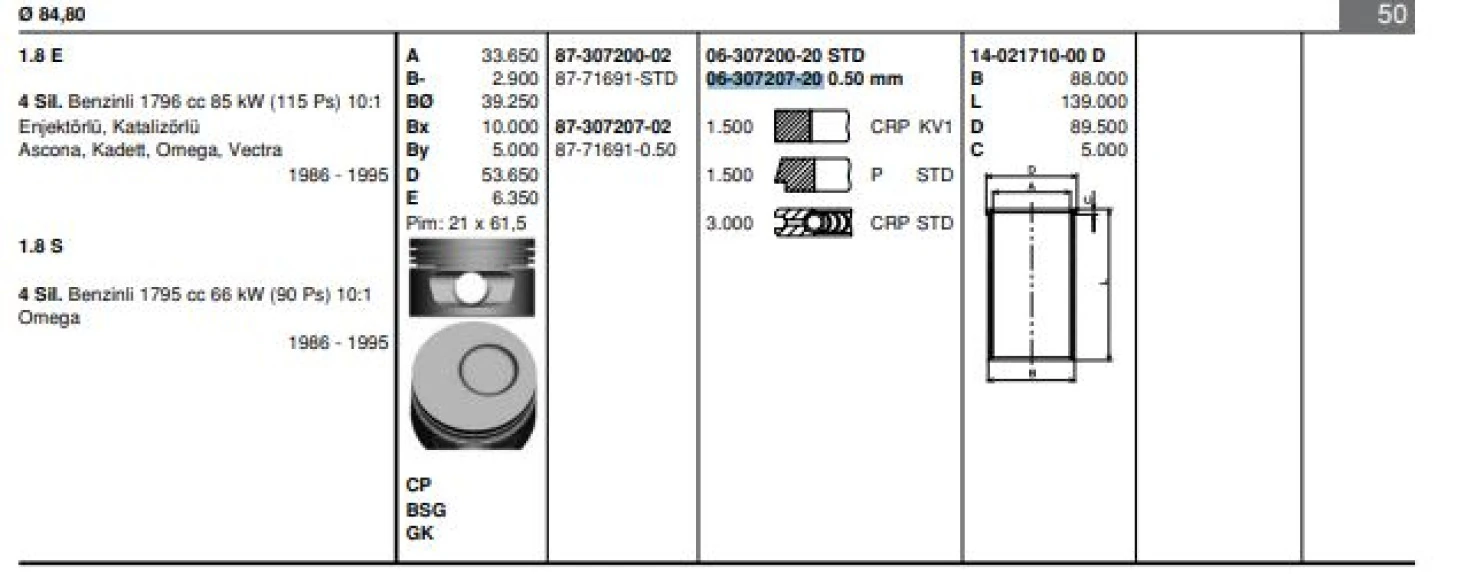 Opel Segman Takımı 18sv C18nz Vectra A 050 - Goetze 63072072g