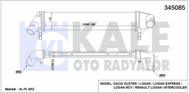 TURBO RADYATORU DUSTER LOGAN SANDERO 1,5DCI - KALE 345085