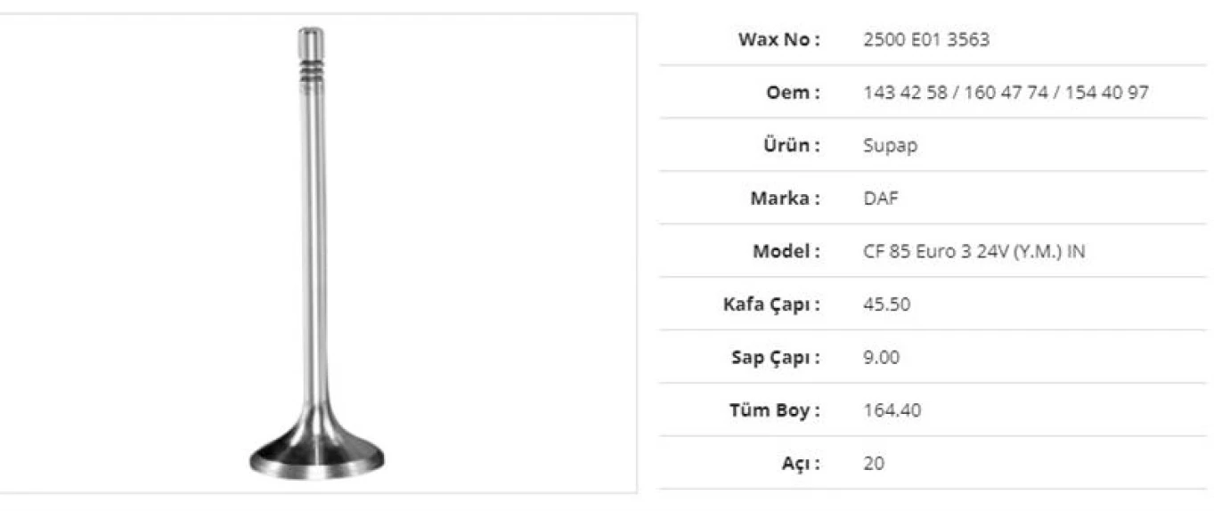 Daf Truck Subap Emme Daf Cf85 Euro 3 24v (y.m.) Kalın  45,5kx9sx164,4bx20a (12adet) - Wax 2500 E01 3563