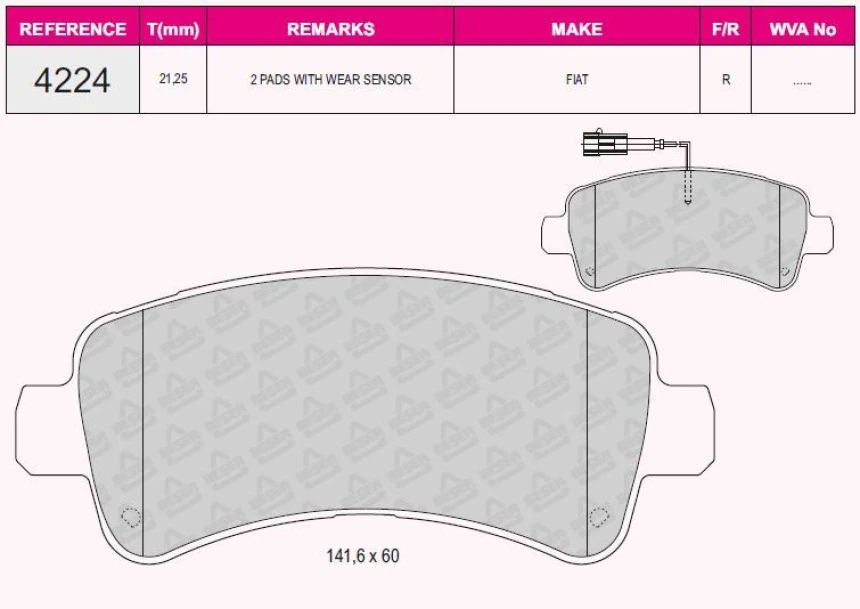 Fiat Fren Balatası Arka Fisli Ducato 14> / Boxer 14> / Jumper 14> Kablolu - Beser 4224