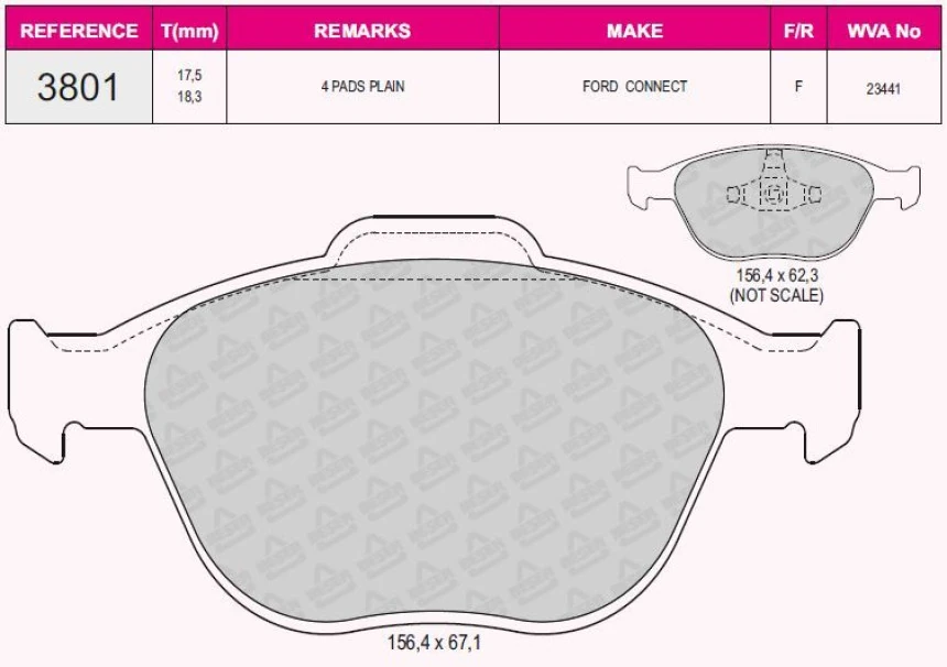 Ford On Fren Balatası Connect 1,8tdci 02 /> Focus 1,8tdci 98>05 - Grap 93801