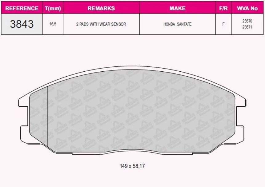 Hyundaı Ticarı On Fren Balatası Hyundaı Starex 03-> Santafe 01-06 / Ssangyong Kyron / Actyon - Grap 93843