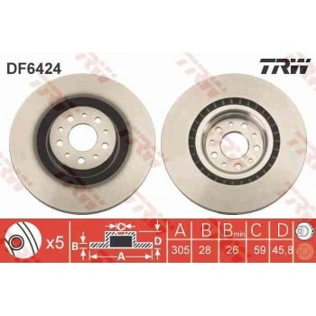 ON FREN AYNASI (DISKI) DOBLO III FIAT 500 COMBO 1,3D / 1,4 / 1,6D (305MM 5 BIJON) - TRW DF6424