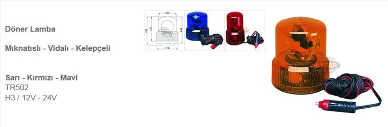 Unıversal Truck Doner Trafık İkaz Lamba Miknatıslı 24v H3 Sarı - Ayfar Tr 502-3